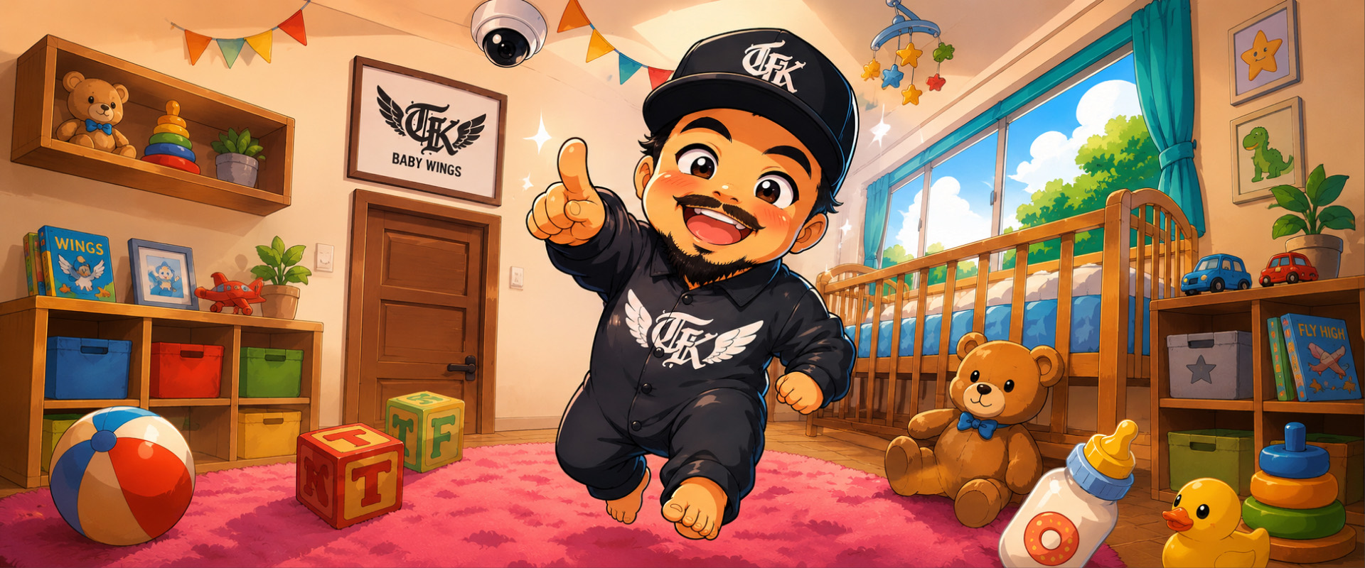 子供部屋で遊ぶTKベビーのイラスト
